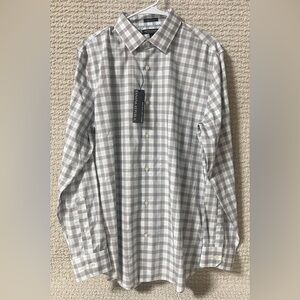 Banana Republic Men's White and Gray Checkered Shirt